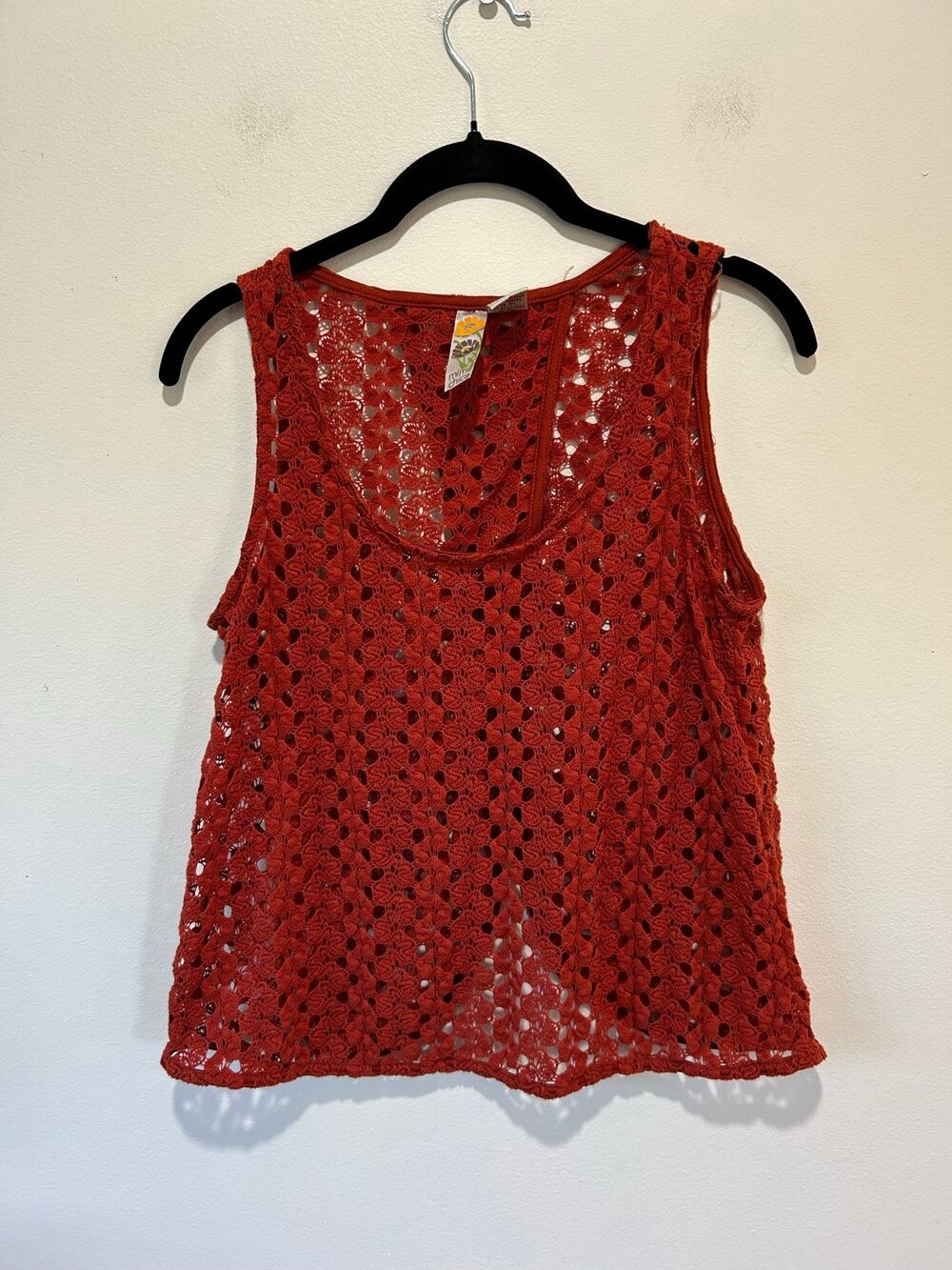 Mimi Chica crochet tank womens XS rust red open back boho festival